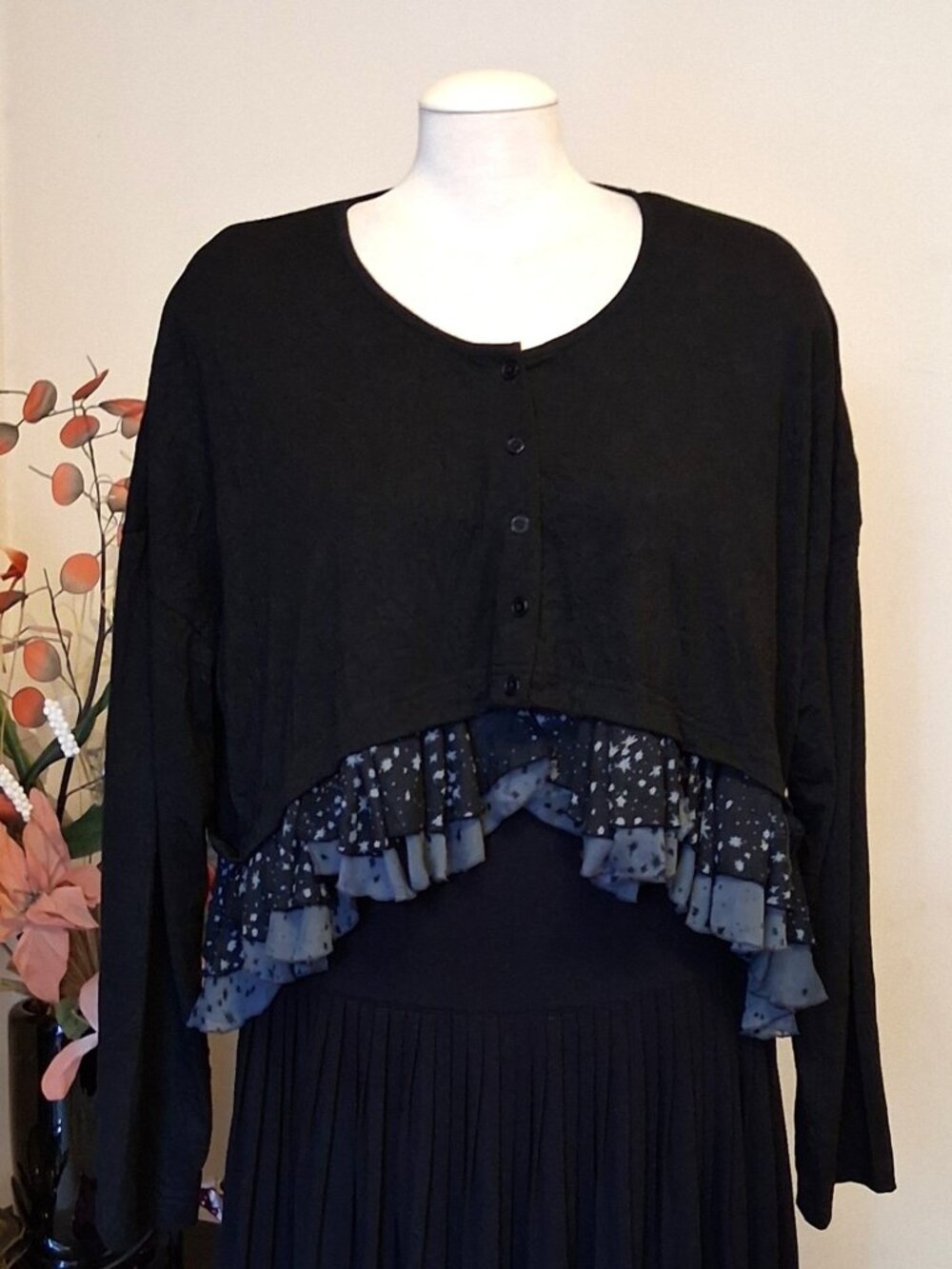 NWOT Tara Vao Women’s Ruffle Black Blouse Top Long Sleeve Summer Tops 12